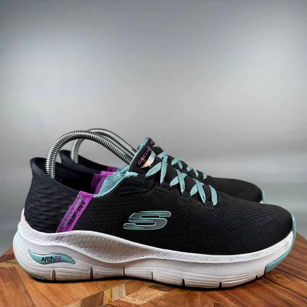 Skechers Slip-ins Arch Fit Black Mint Purple Sneakers Womens 8.5 149568